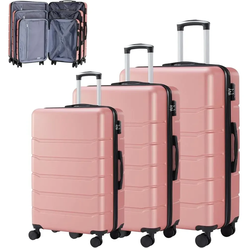 Expandable Hard Shell Luggage Set - 3-Piece Large Suitcase Set with Double