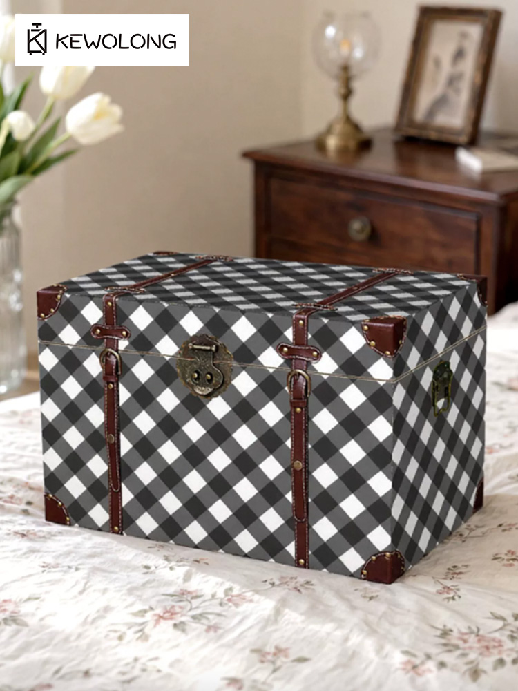 Vintage Plaid Print Wooden Sto - Retro Vintage Trunk Suitcase 评论和价格