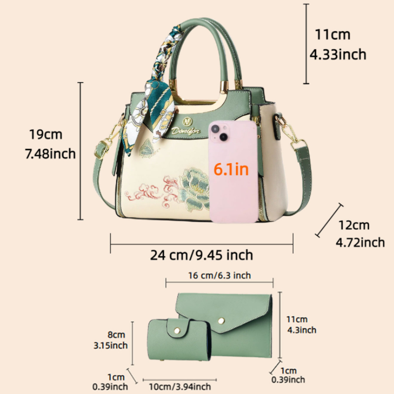 3-piece embroidered handbag se - Wallets 评论和价格